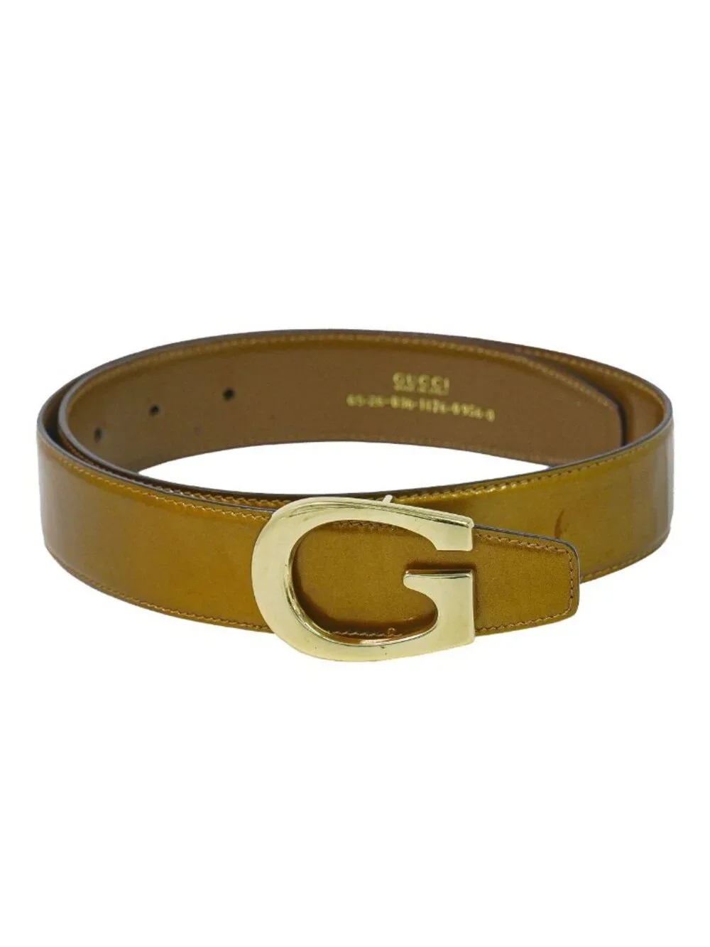 Gucci Buckle Belt 65 Patent Leather Brown Gold